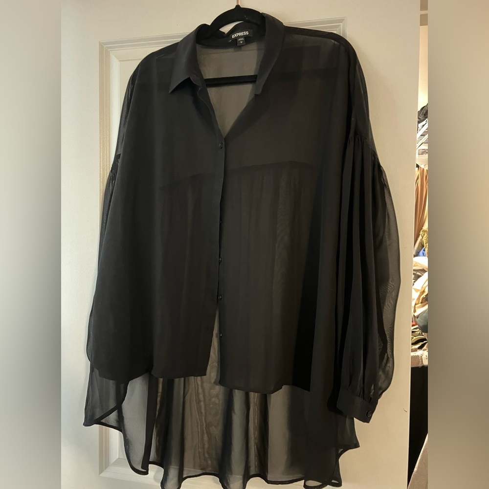 Sheer high low button down shirt